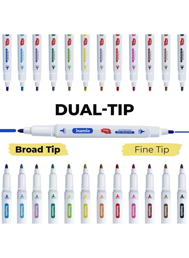 Inamio Dry Erase Markers For Whiteboard Ultra Fine Tip White Board Markers Dual Tip Pastel Colors Fine Point Erasable Markers 12 Set - Image 3