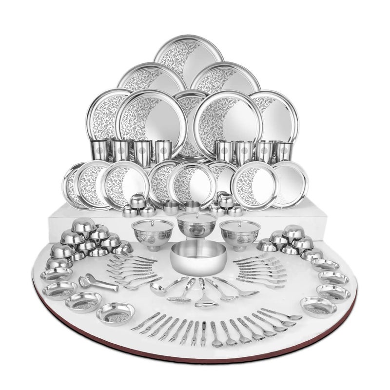 Shri & Sam Shri Sam Designer Stainless Steel Shagun Laser Bloom Floral Dinner Set 101 Pieces  - Image 1