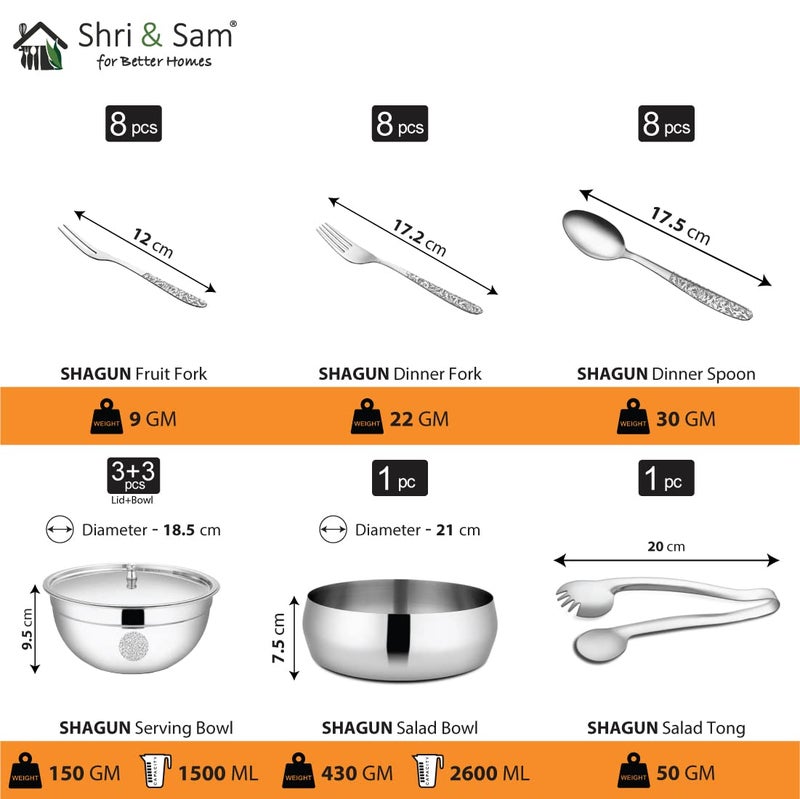 Shri & Sam Shri Sam Designer Stainless Steel Shagun Laser Bloom Floral Dinner Set 101 Pieces  - Image 4