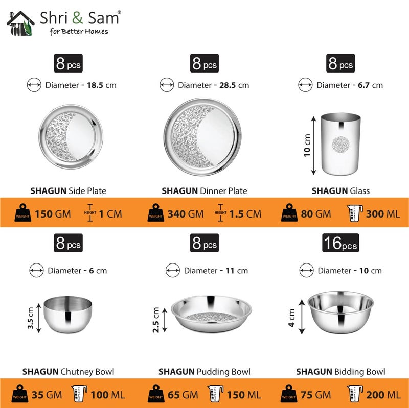 Shri & Sam Shri Sam Designer Stainless Steel Shagun Laser Bloom Floral Dinner Set 101 Pieces  - Image 3