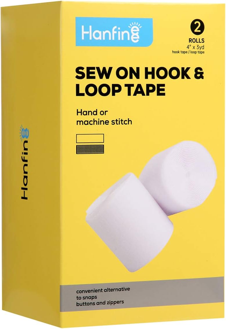 Hanfinee 4 Inch Width Sew on Hook and Loop Tape, Non-Adhesive Nylon Fabric Fastener Interlocking Tape for Sewing Crafts DIY,Clothes,Shoes (White,3 Yards) - Image 1