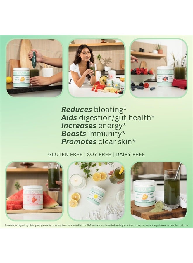 Kiala Nutrition سوبر جرينز - مسحوق الخضروات العضوية لتقليل الانتفاخ، دعم صحة الأمعاء، تعزيز المناعة، هضم صحي للنساء - دعم مضاد للأكسدة - سبيرولينا - كلوريللا - رذاذ استوائي - Image 2