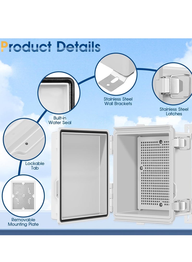 Waterproof Outdoor Project ABS Plastic Junction Box IP67 Weatherproof Dustproof Enclosure with Hinged Cover, Mounting Plate,Wall Brackets for Power (16X21X10cm) - Image 3