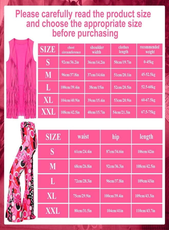 Leumoi 5 Pcs 60s 70s Costumes for Women Disco Outfits Hippie Accessories Fringe Vest Boho Flared Pant for Halloween Carnival(Small,Rose Red) - Image 4