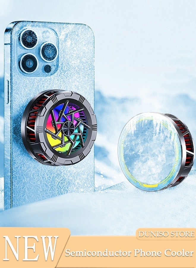 DUNISO Magnetic Semi-Conductor Cooling Chip Phone Cooling Fan with  2 speed adjustment and RGB Lights, Fit All Types of iPhone Android Smartphones - Image 1