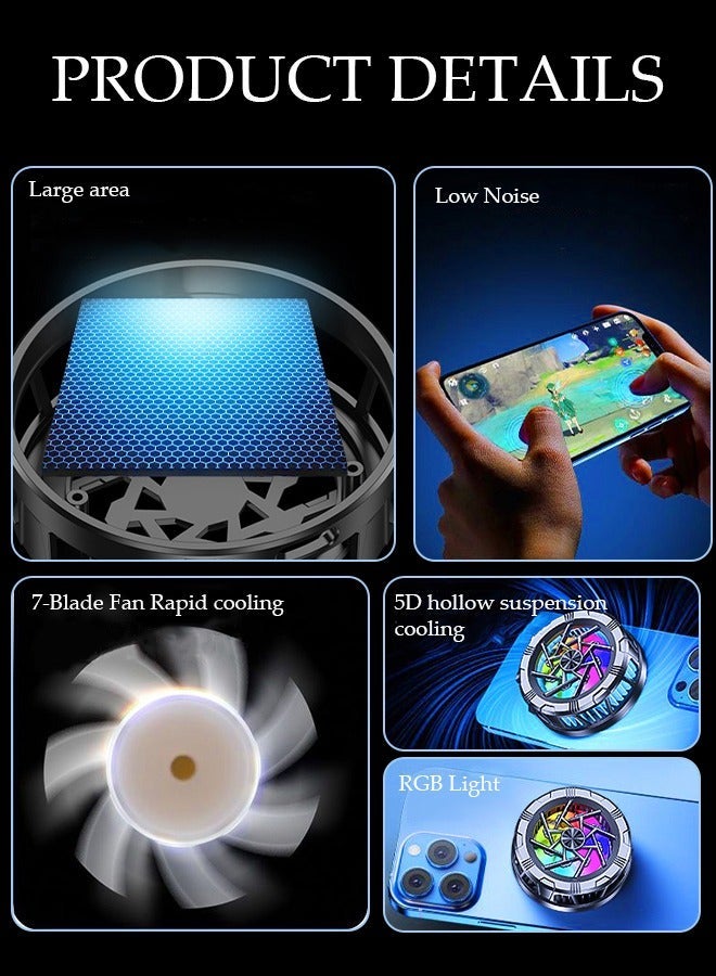 DUNISO Magnetic Semi-Conductor Cooling Chip Phone Cooling Fan with  2 speed adjustment and RGB Lights, Fit All Types of iPhone Android Smartphones - Image 5