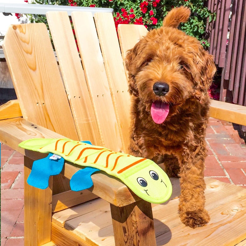 Outward Hound Fire Biterz Yellow Lizard Plush Firehose Material Interactive Dog Toy, Large - Image 5