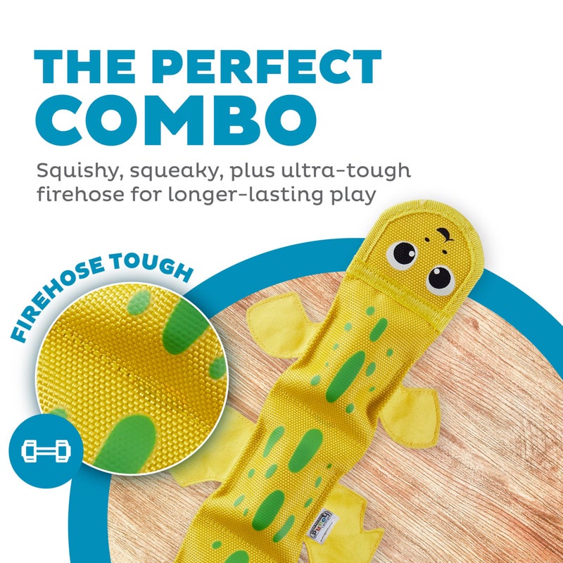 Outward Hound Fire Biterz Yellow Lizard Plush Firehose Material Interactive Dog Toy, Large - Image 2