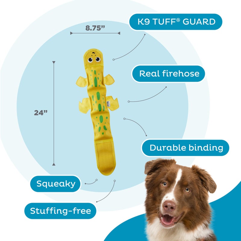 Outward Hound Fire Biterz Yellow Lizard Plush Firehose Material Interactive Dog Toy, Large - Image 3