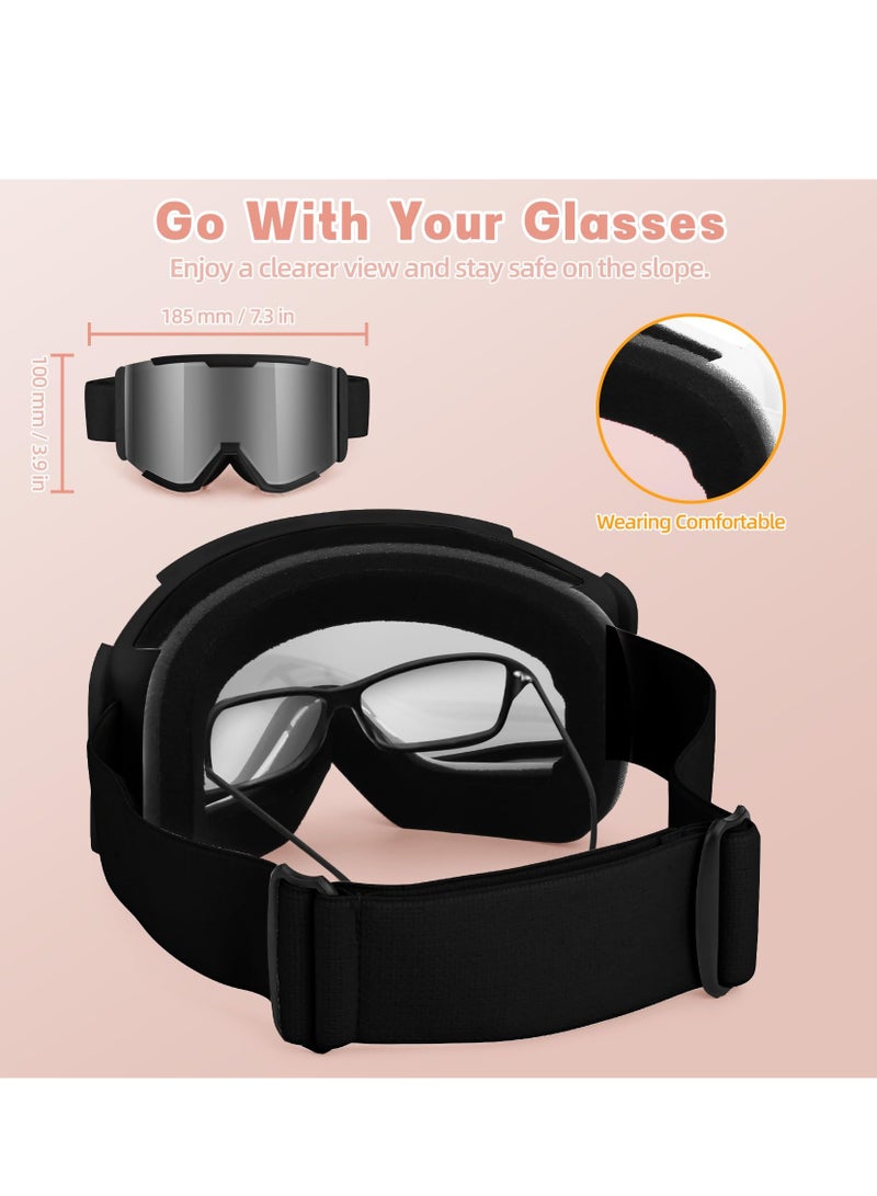 SYOSI Ski Goggles, Wide Vision OTG Clear Ski Goggles, Anti-Fog 100% UV Protection Snowboard Goggles, Ski Snowboard Goggles for Men Women & Youth - Image 4