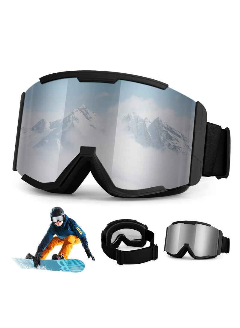 SYOSI Ski Goggles, Wide Vision OTG Clear Ski Goggles, Anti-Fog 100% UV Protection Snowboard Goggles, Ski Snowboard Goggles for Men Women & Youth - Image 1