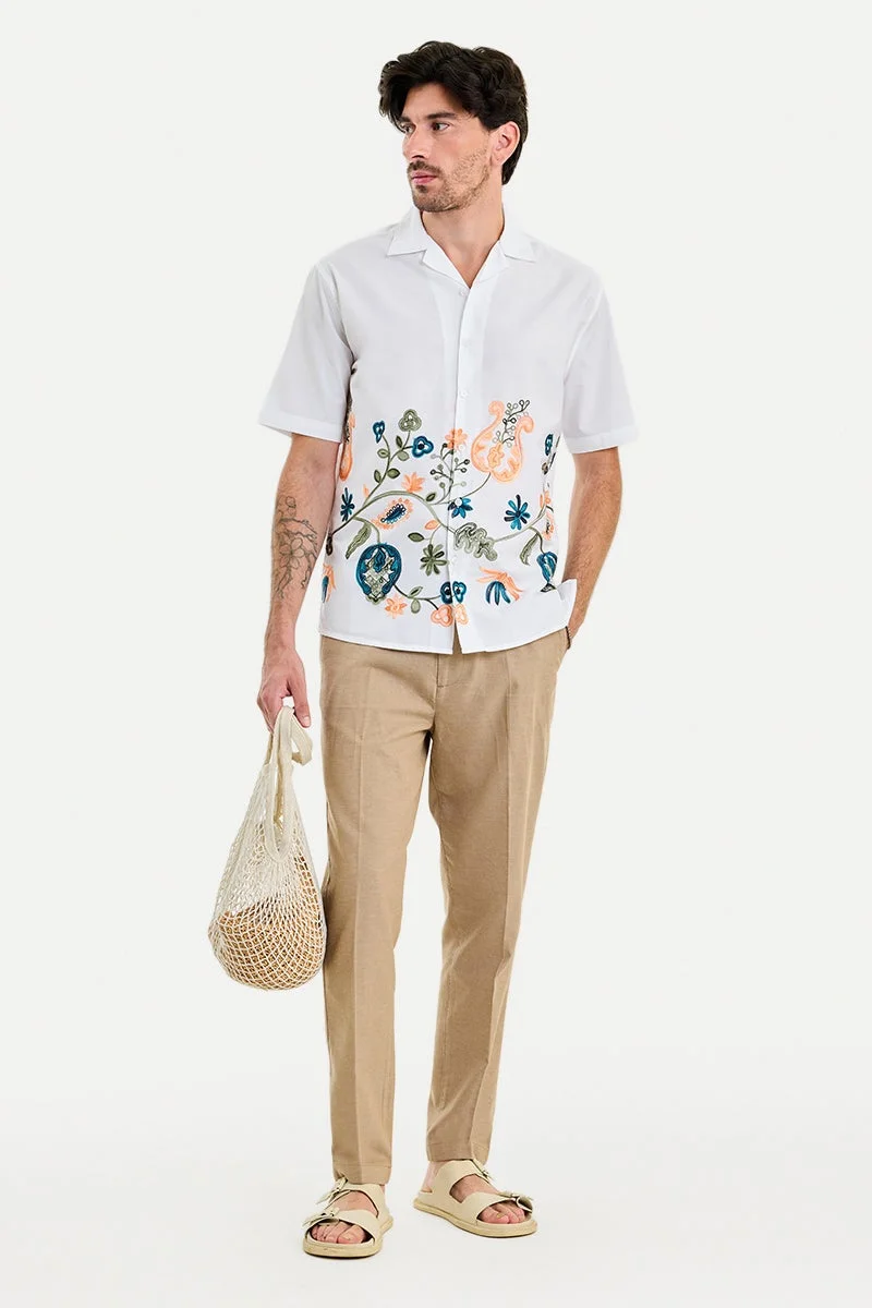 سنيتش White Embroidered Half Sleeve Boxy Shirt