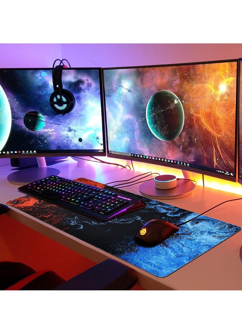 Gaming Mouse Pad, Large XL, Computer Gamer, Extended For Keyboard and Mouse for Desk, Non Slip Mouse Mat (Blue in Red) size 30 * 70cm - Image 3