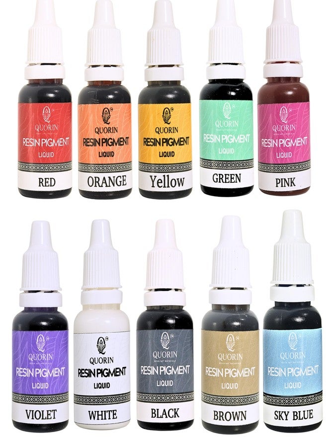 Quorin Liquid Resin Pigment Combo Set for Epoxy Resin | Highly Concentrated Liquid Colorant | Smooth Mixing | For Resin Art, Jewelry & DIY Crafts 15ml each (pack of 10) - Image 1