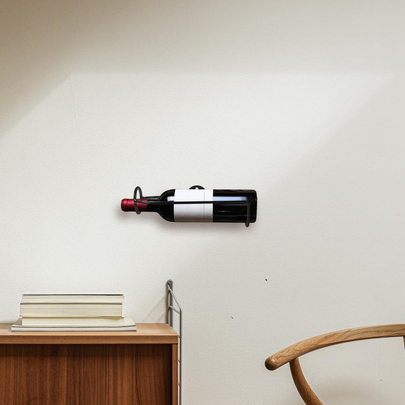 Black Iron Wall Mounted Single Bottle Wine Rack Holder For Kitchen Dining Room - Image 5