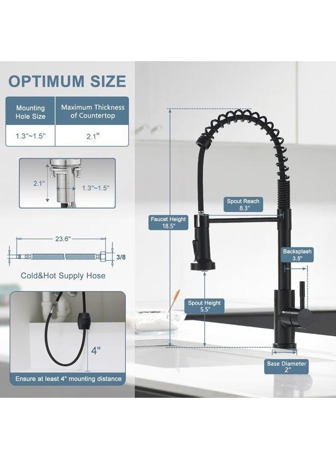 GIMILI Black Kitchen Faucet with Pull Down Sprayer Lead-Free Single Handle Spring Kitchen Sink Faucet - Image 2