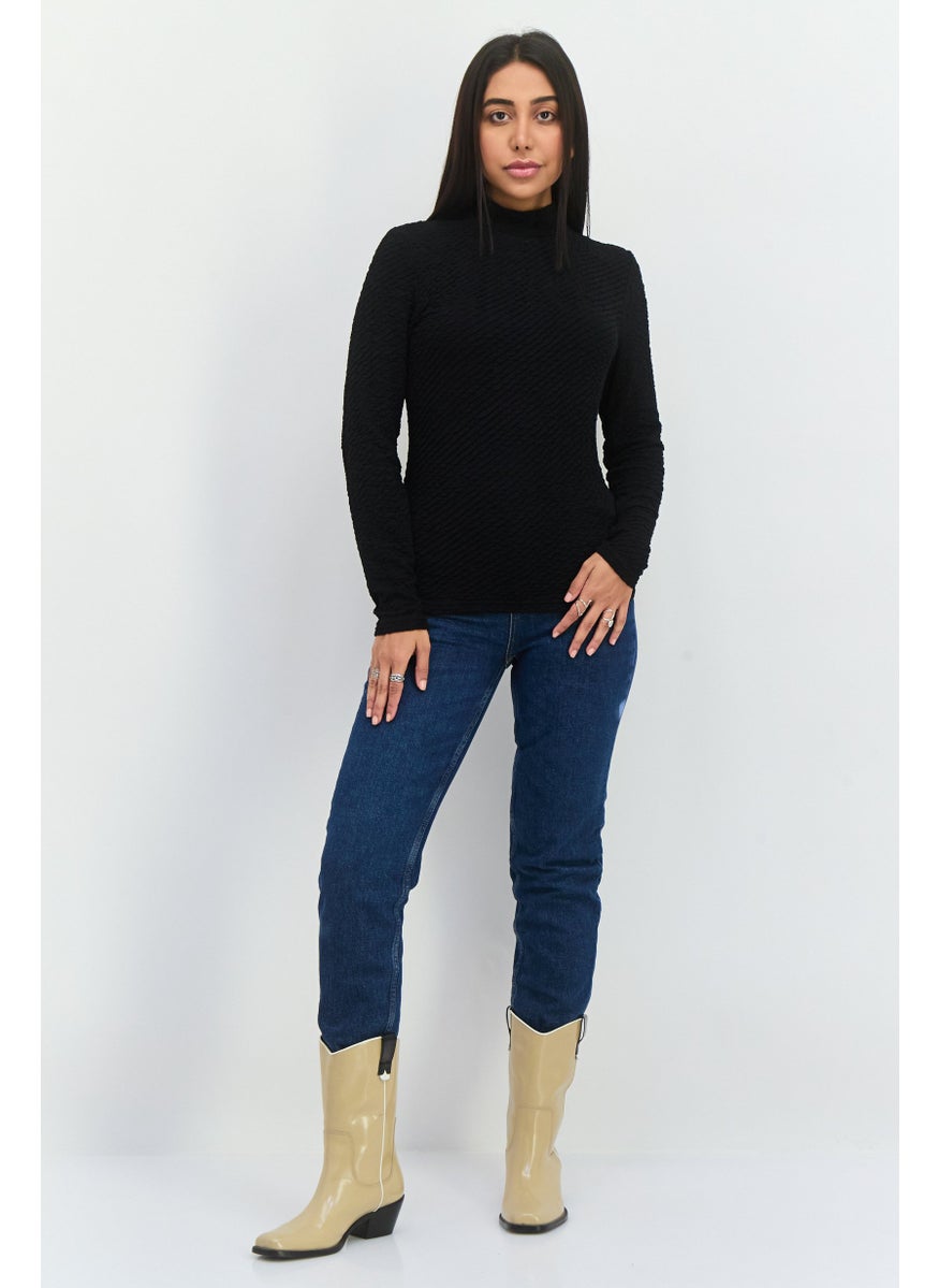 Selected Homme Women Mock Neck Long Sleeve Textured Top, Black  - Image 4