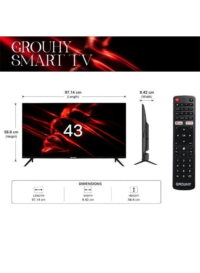 Grouhy 43 Inch FHD Smart LED TV Frameless With Built-in Receiver - GLD43SDV2 - Image 5