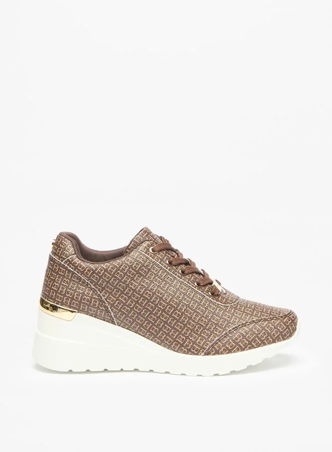 فلورا بيلا من شو إكسبرس Women's Monogram Print Lace-Up Chunky Casual Sneakers Shoes