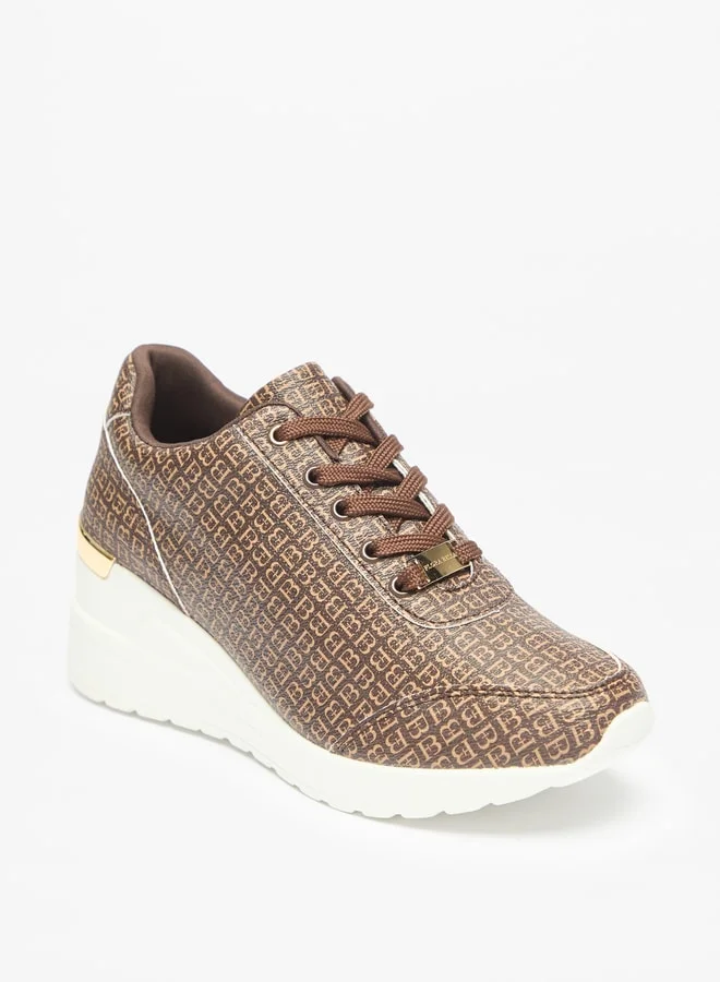 فلورا بيلا من شو إكسبرس Women's Monogram Print Lace-Up Chunky Casual Sneakers Shoes