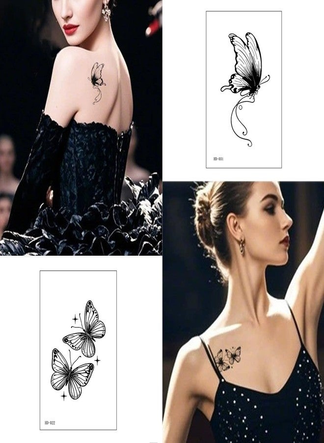 HinchJone Black Butterfly Temporary Tattoos 12 Sheets Floral and Celestial Designs Waterproof Fake Tattoos Body Art Stickers for Women(Black butterfly-12C） - Image 4
