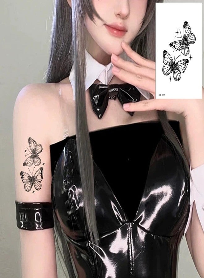 HinchJone Black Butterfly Temporary Tattoos 12 Sheets Floral and Celestial Designs Waterproof Fake Tattoos Body Art Stickers for Women(Black butterfly-12C） - Image 5