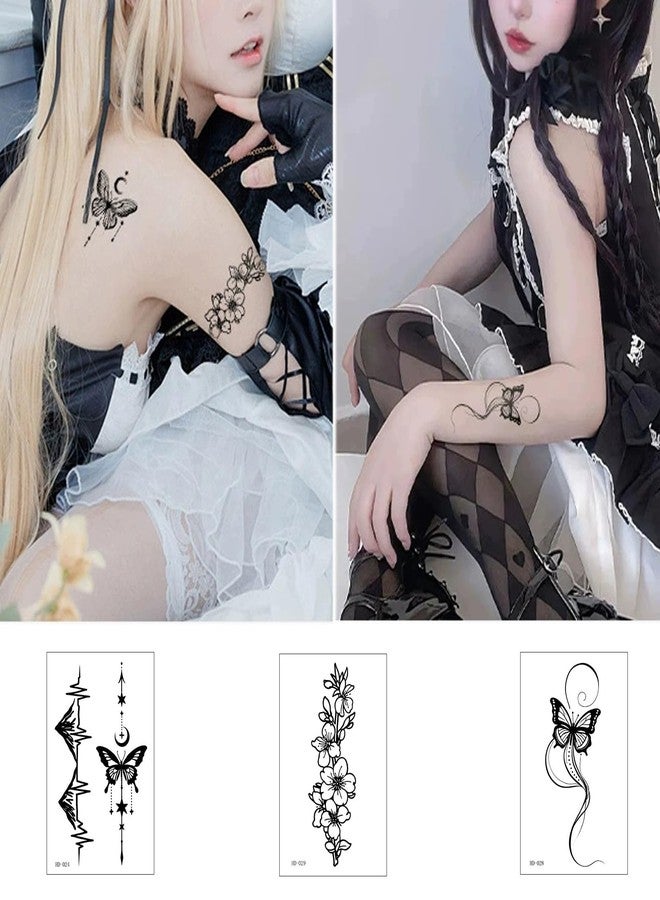HinchJone Black Butterfly Temporary Tattoos 12 Sheets Floral and Celestial Designs Waterproof Fake Tattoos Body Art Stickers for Women(Black butterfly-12C） - Image 2