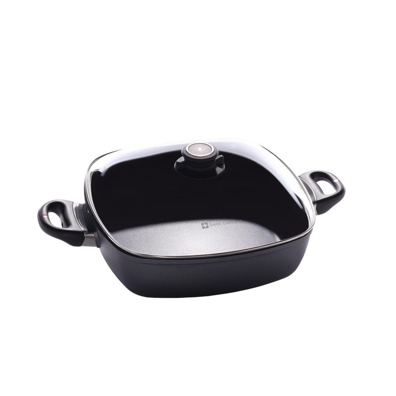Swiss Diamond Swiss Diamond 11x11 5Qt Square Casserole Pan HD Nonstick Induction Diamond Coated Aluminum Square Casserole Pan Includes Lid PFOA Free DishwasherOven Safe 