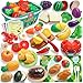 Coogam Pretend Play Food Kitchen Accessories for Kids Fake Fruits Meats Vegetables Cutting Food with Shopping Storage Basket for Preschool Activities Daycare Educational Toy for 3 4 5 Years old Kids - Image 2