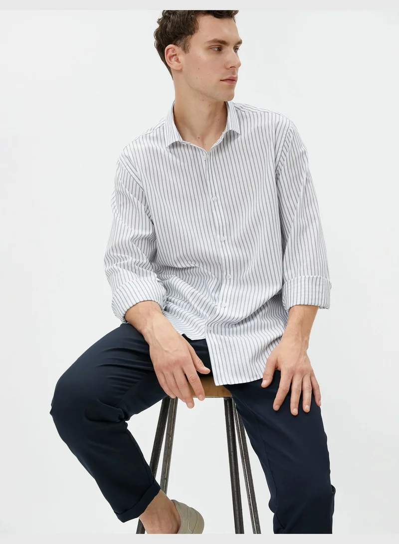 KOTON Basic Shirt Classic Neck Long Sleeve Buttoned Cotton
