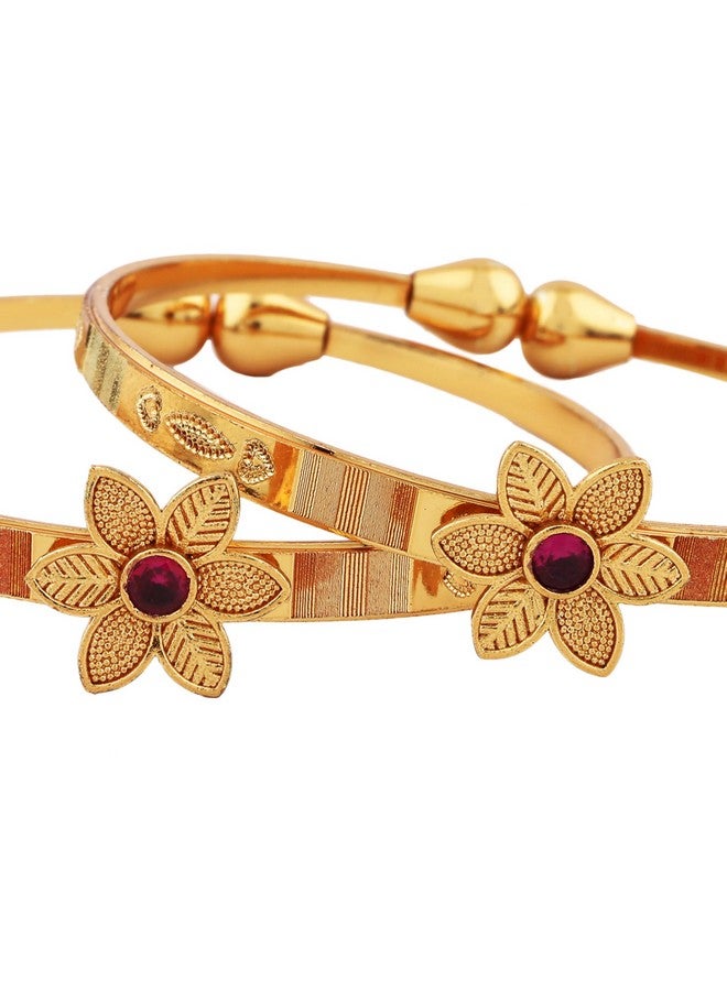 Shining Diva Fashion Set Of 2 Latest Traditional Design 18k Gold Plated Adjustable Bracelet Bangles for Women (Golden)(15233b) - Image 5