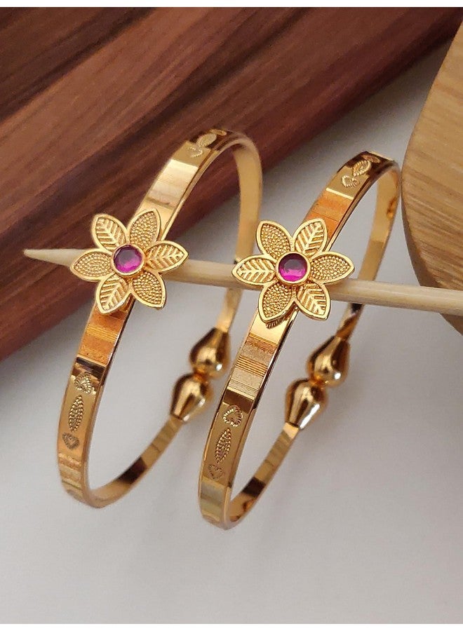 Shining Diva Fashion Set Of 2 Latest Traditional Design 18k Gold Plated Adjustable Bracelet Bangles for Women (Golden)(15233b) - Image 2