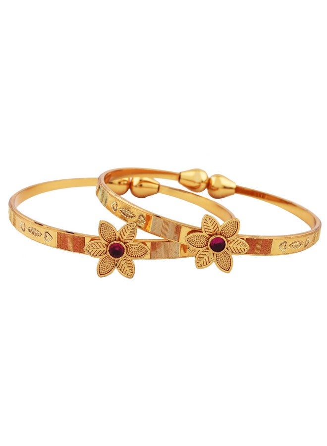 Shining Diva Fashion Set Of 2 Latest Traditional Design 18k Gold Plated Adjustable Bracelet Bangles for Women (Golden)(15233b) - Image 4