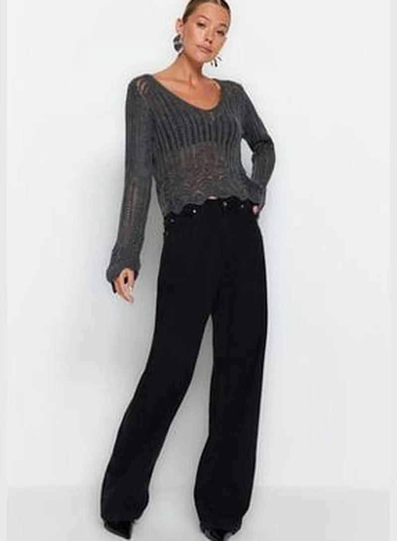 trendyol Anthracite Openwork/Perforated Knitwear Sweater TWOSS20KZ0030