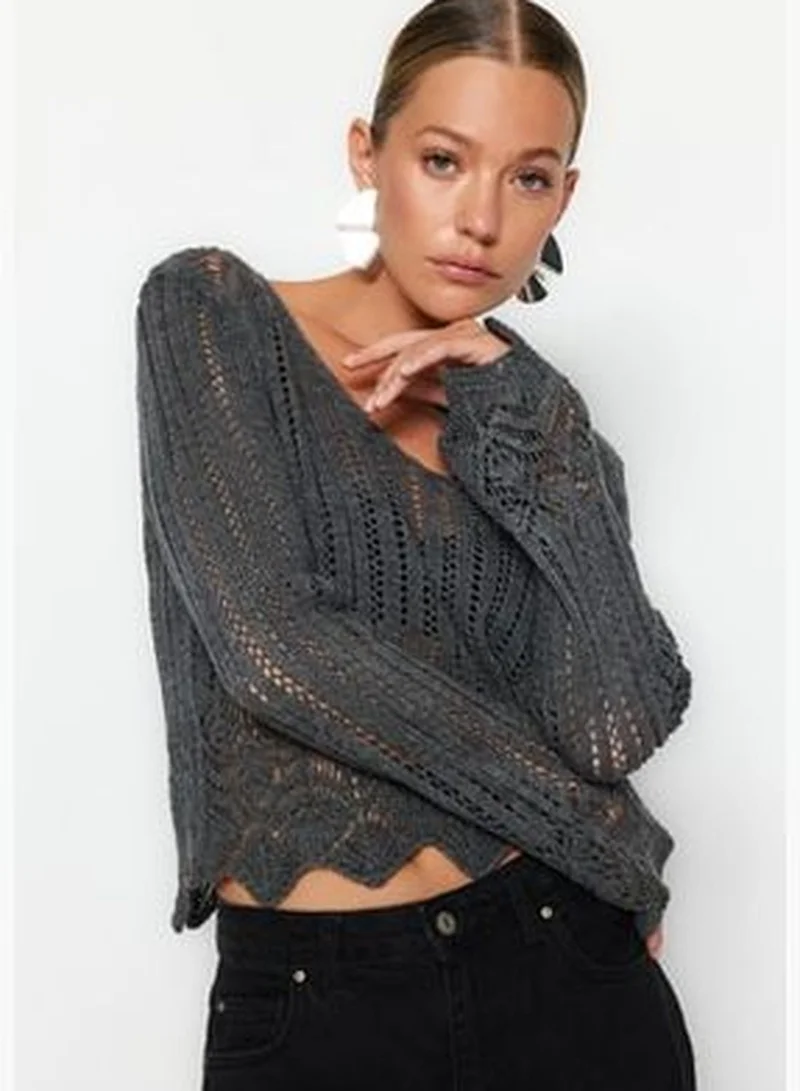trendyol Anthracite Openwork/Perforated Knitwear Sweater TWOSS20KZ0030