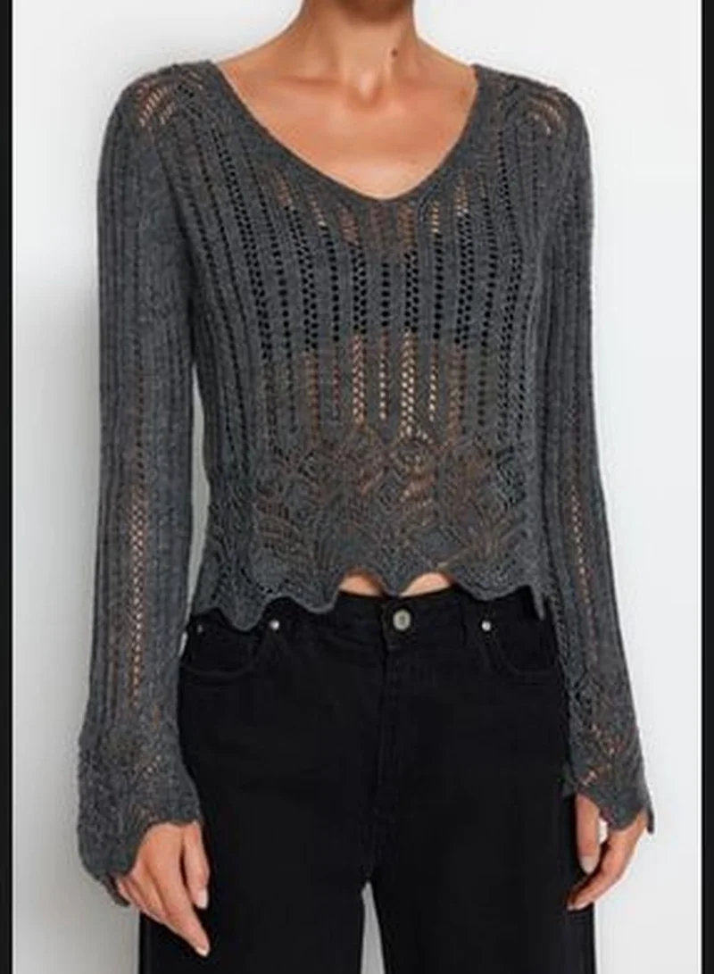 trendyol Anthracite Openwork/Perforated Knitwear Sweater TWOSS20KZ0030