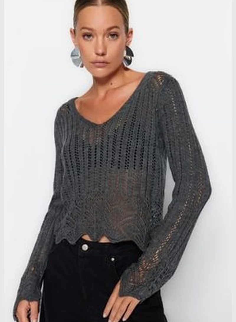 trendyol Anthracite Openwork/Perforated Knitwear Sweater TWOSS20KZ0030