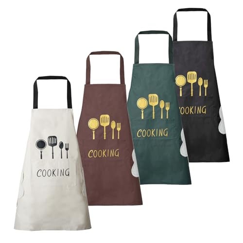 DILLMAN Women Kitchen Apron with Hand Wipe PocketsBig PocketHandwiping Waterproof for Cooking Baking 4Pack - Image 1