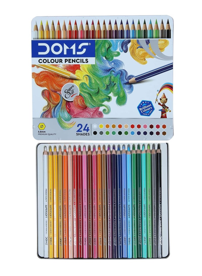DOMS أقلام تلوين متعددة الألوان، 24 قطعة، في علبة معدنية - Image 1
