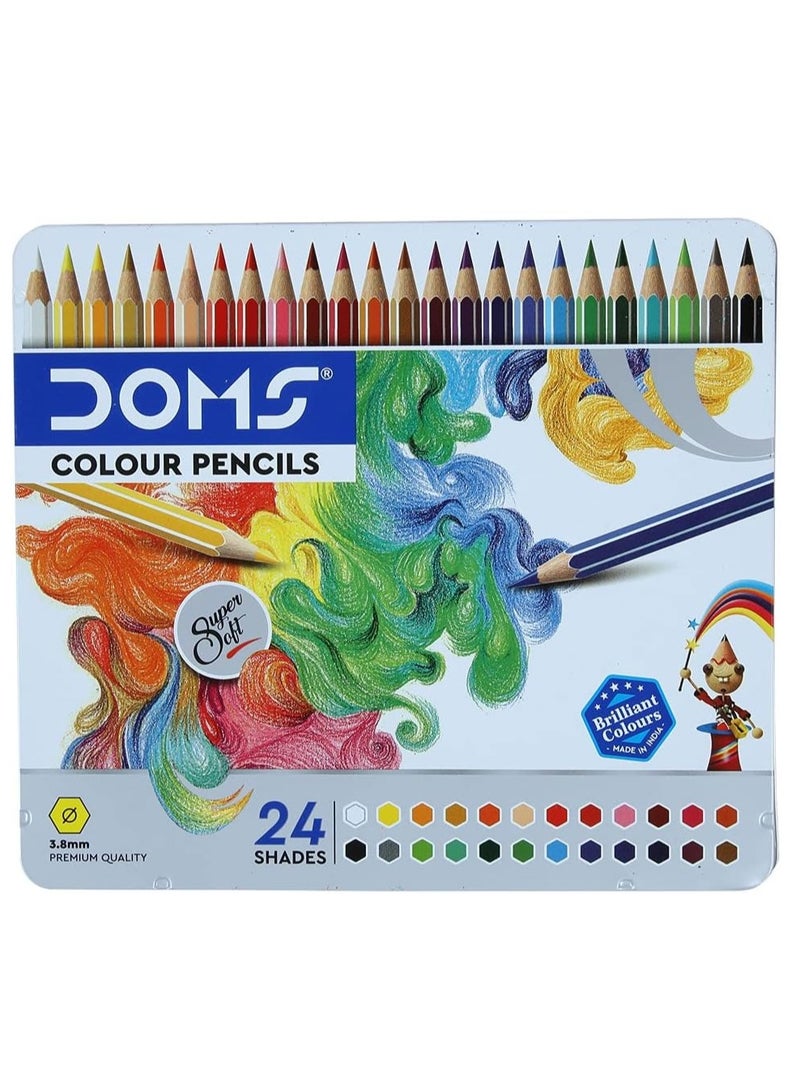 DOMS أقلام تلوين متعددة الألوان، 24 قطعة، في علبة معدنية - Image 2