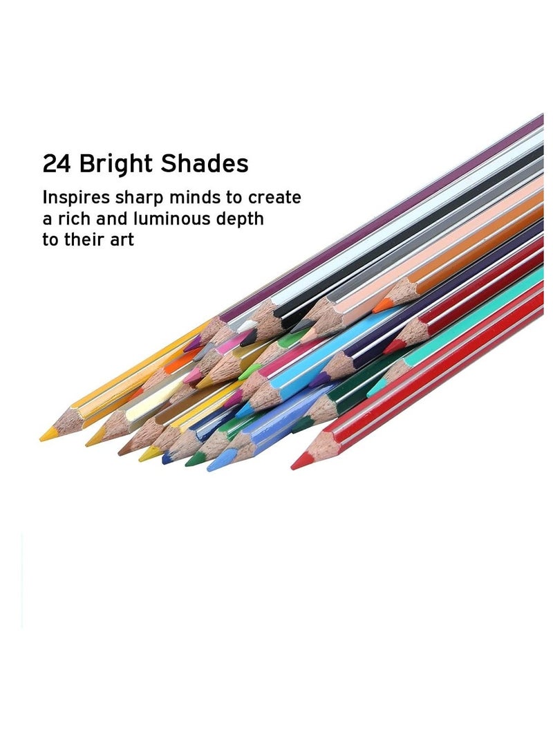 DOMS أقلام تلوين متعددة الألوان، 24 قطعة، في علبة معدنية - Image 4