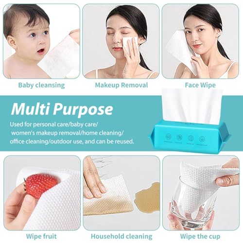 MAYCREATE® Disposable Towels, 72 Count Soft 100% Cotton Facial Dry Wipes, Multi-Purpose Tissue for Face- Skin Care, Makeup Remover, Baby Care, House Cleaning, Gentle Face Towels - Large Size 20*20 cm - Image 2