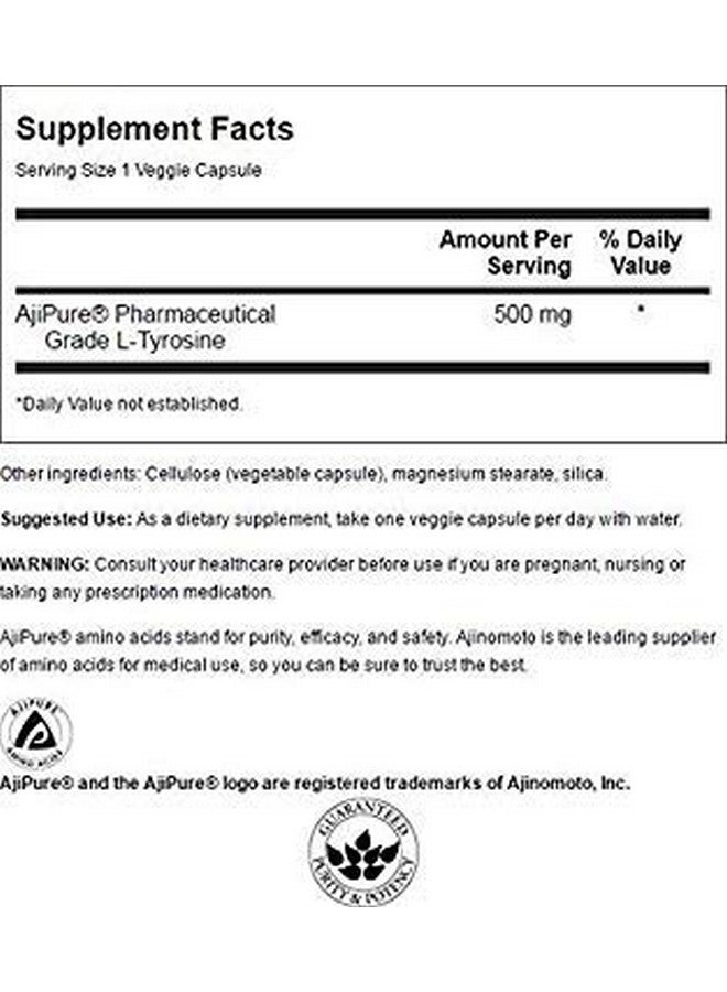 Swanson Amino Acid Ajipure L-Tyrosine Pharmaceutical Grade 500 Milligrams 60 Veg Capsules - Image 2