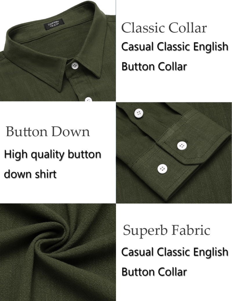 COOFANDY Men's Linen Shirt Textured Designer Western Work Regular Fit Shirt Army Green - Image 5