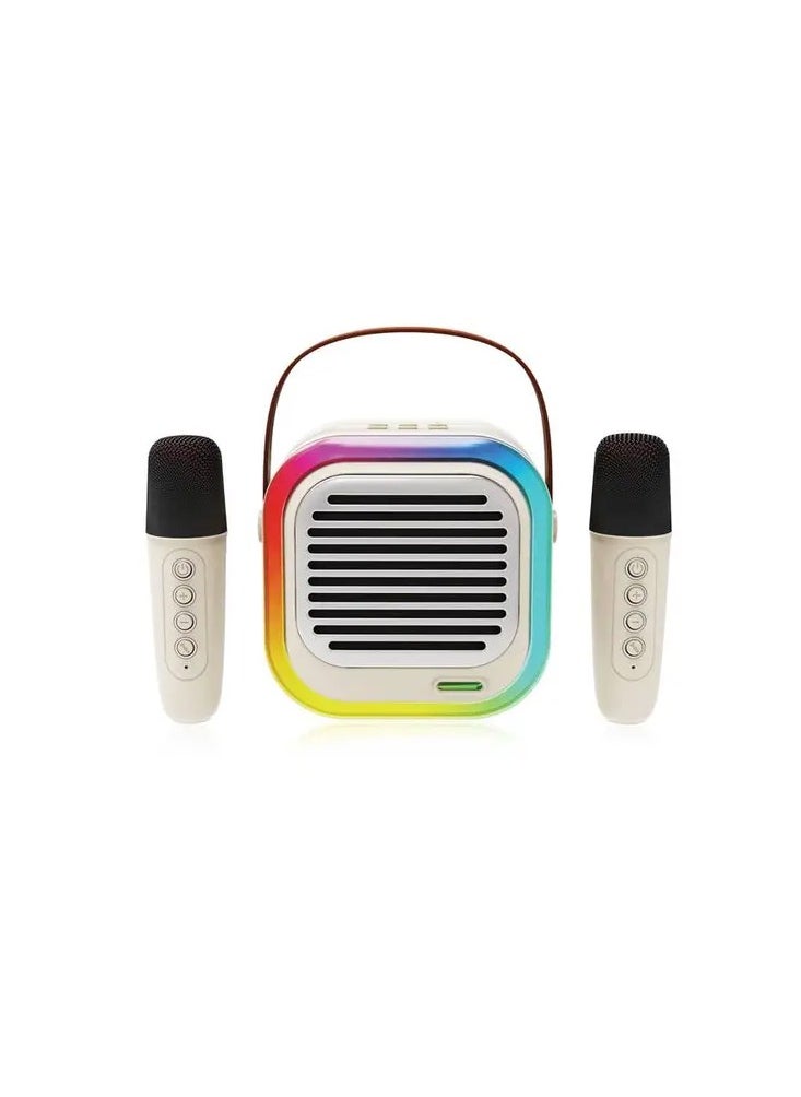 Duet Echo Karaoke Speaker and Microphone / RGB Light / SD Card Support / Type-C Charging / Considerable Battery Capacity / Long Range Bluetooth Distance / V5.3 Bluetooth / High Working Time - Beige 