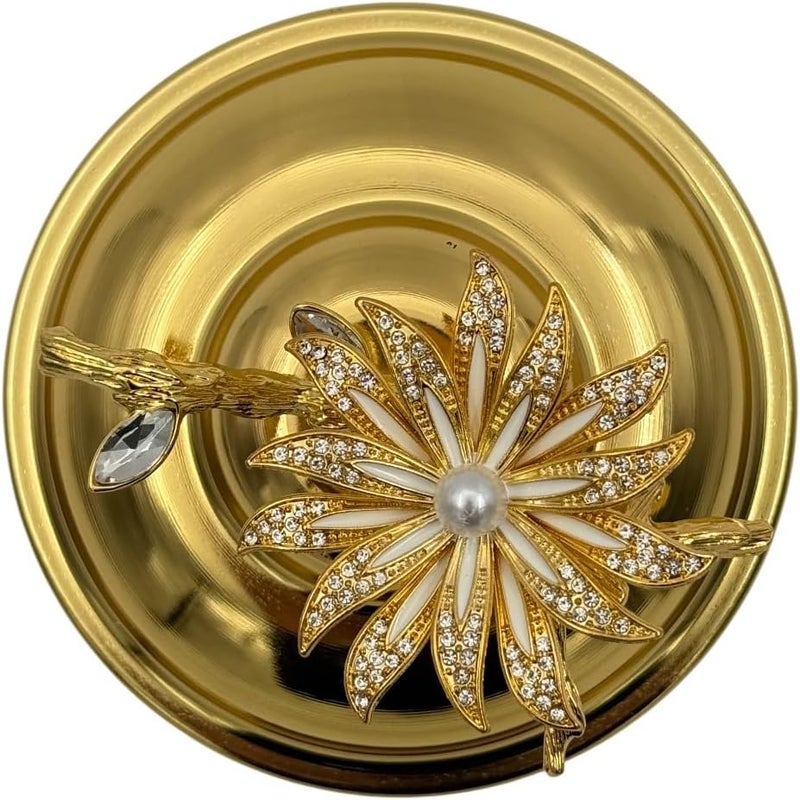 بي آند دي وعاء زجاجي ديكوري من B&D مع غطاء ذهبي وزخرفة لؤلؤية على شكل زهرة - Image 4