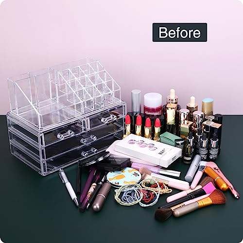 MOSIKER Acrylic Makeup Organizers and Storage with 4 Drawers,Clear Stackable Cosmetic Jewelry Accessories Holder - Image 3