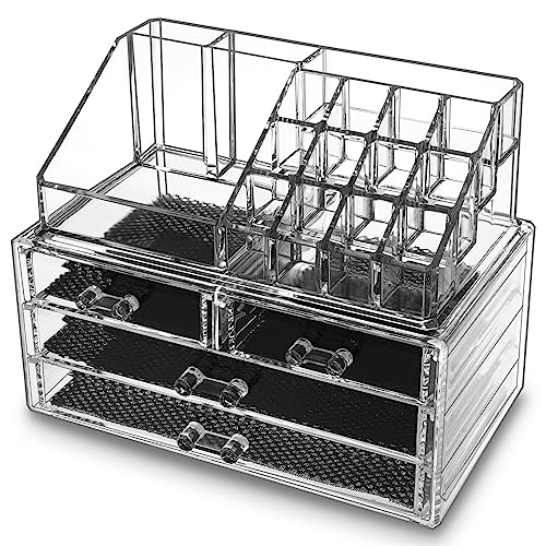 MOSIKER Acrylic Makeup Organizers and Storage with 4 Drawers,Clear Stackable Cosmetic Jewelry Accessories Holder - Image 1