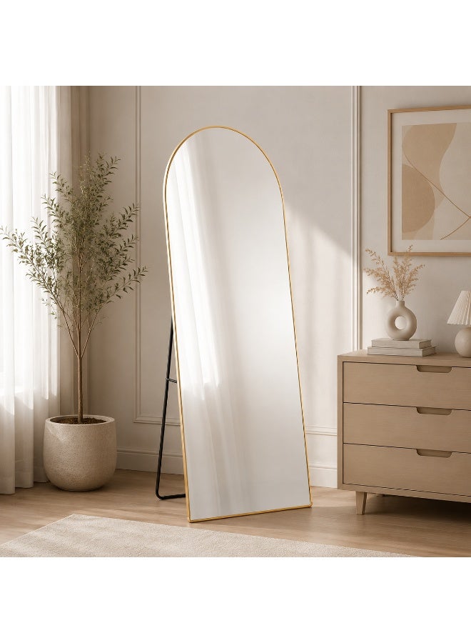 alsaada home Full-Length Free Standing Floor Mirror with Wheels & Metal Frame, 180x60 cm - Gold - Image 2
