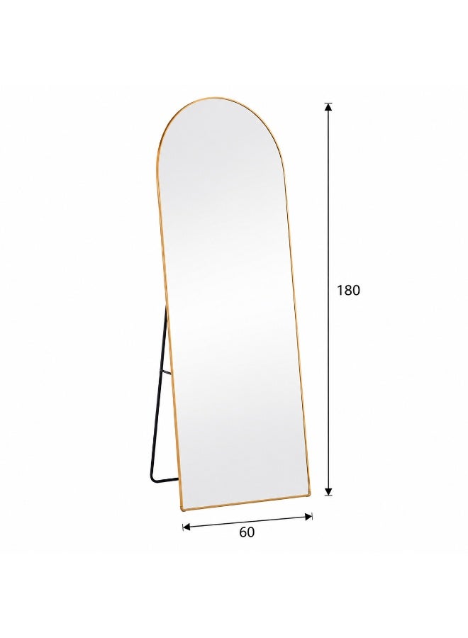 alsaada home Full-Length Free Standing Floor Mirror with Wheels & Metal Frame, 180x60 cm - Gold - Image 3